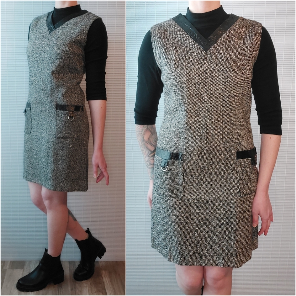 Vintage 60s 70s Tweed Shift Dress Large